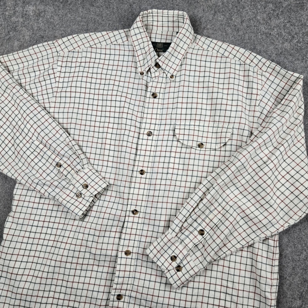 Vintage Orvis Button Down Shirt Mens Large White Plaid Flannel Wool Blend 90s‎